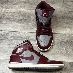 Jordan Men's Burgundy and Gray High-Top Sneakers